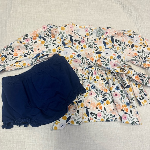 Floral Long Sleeve Dress with Navy Bloomers - Picture 1 of 9